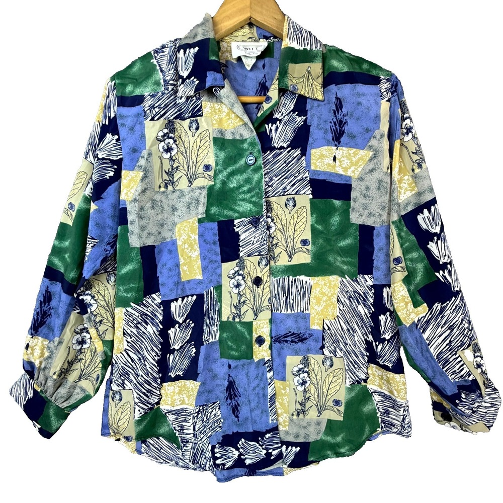 Vintage Witt Collection Secretary Blouse Womens 4 Patchwork Floral 90s Button Up